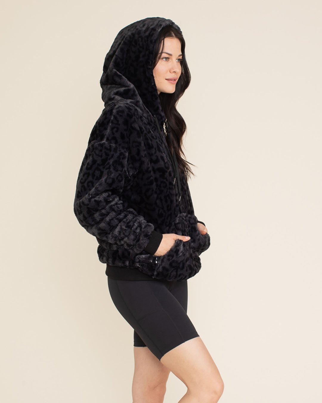 Women's Fur Hoodie | Slate Black Leopard