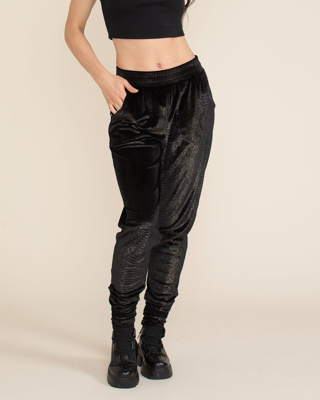 Black Snakeskin Velvet Slim Jogger | Women&#39;s