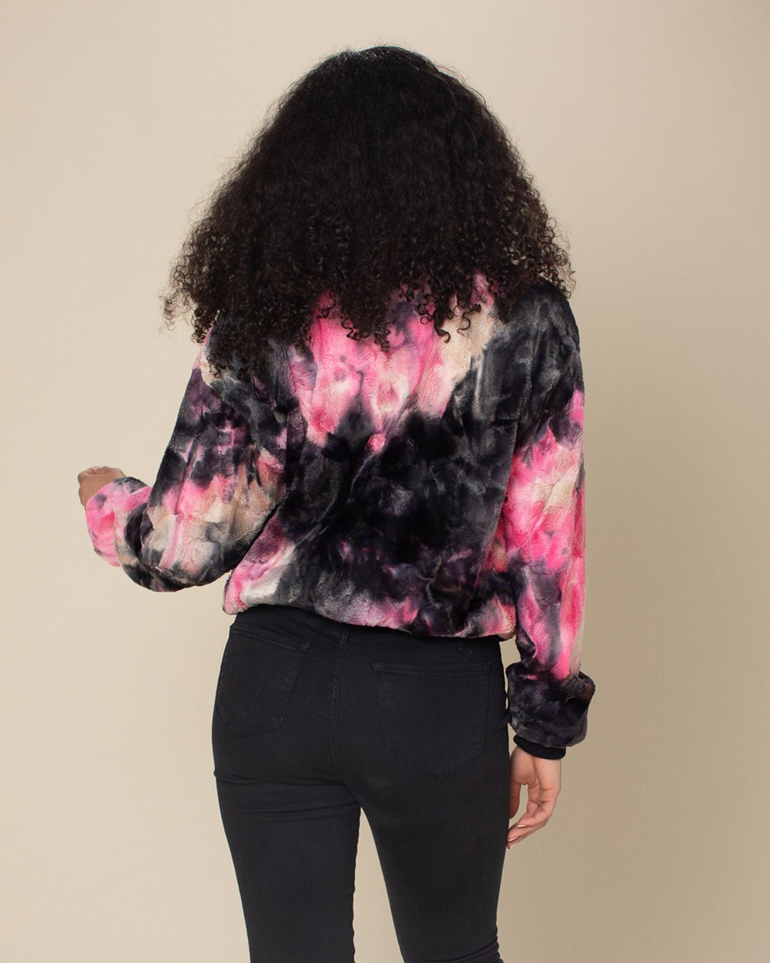 Women's Colorful Faux Fur Jacket | Ink Spotted Tie Dye Leopard