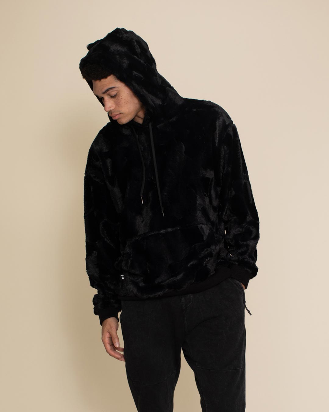 Classic Men's Fur Hoodie | Black Panther