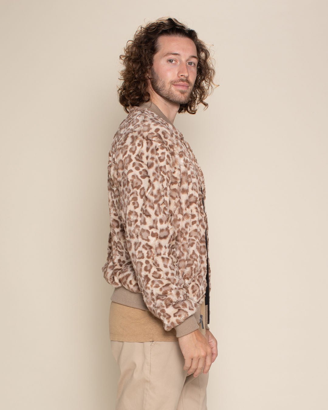 Men's Faux Fur Jacket | Tan Strawberry Leopard