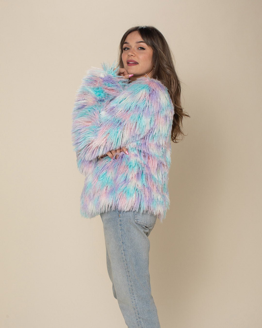 Women's Colorful Faux Fur Jacket | Aurora Shaggy Alpaca