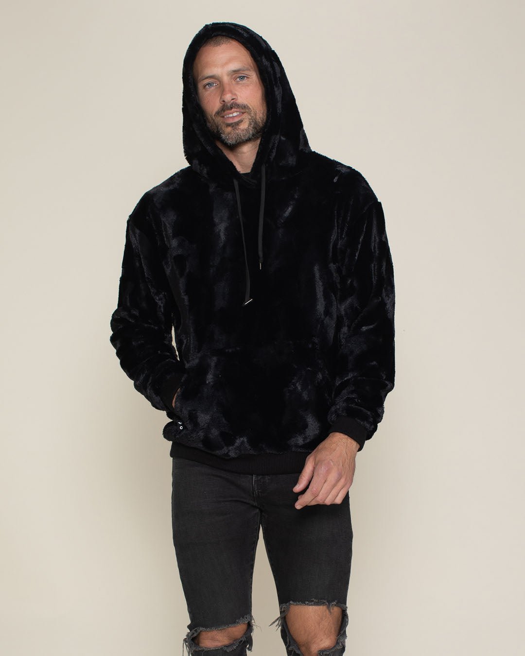 Fur Hoodie Black for Men SpiritHoods