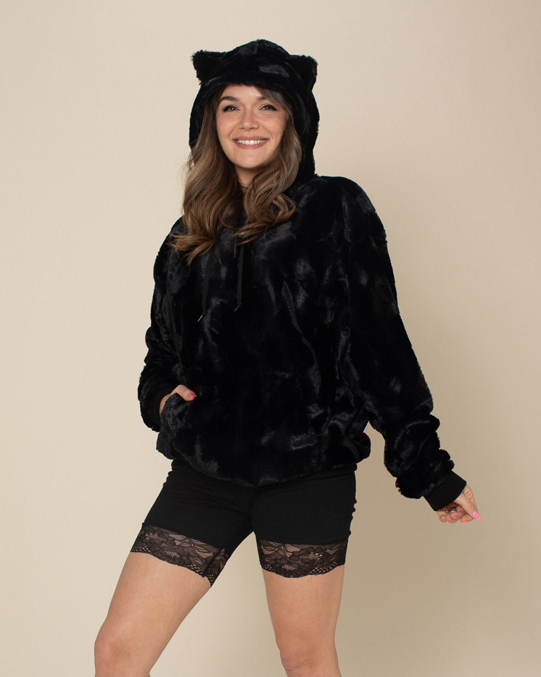 Classic Women's Fur Hoodie | Black Panther