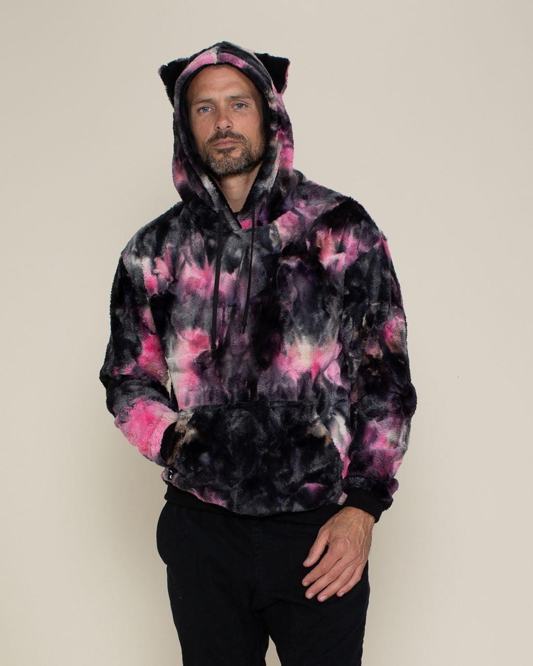 Classic Men&#39;s Fur Hoodie | Tie Dye Leopard