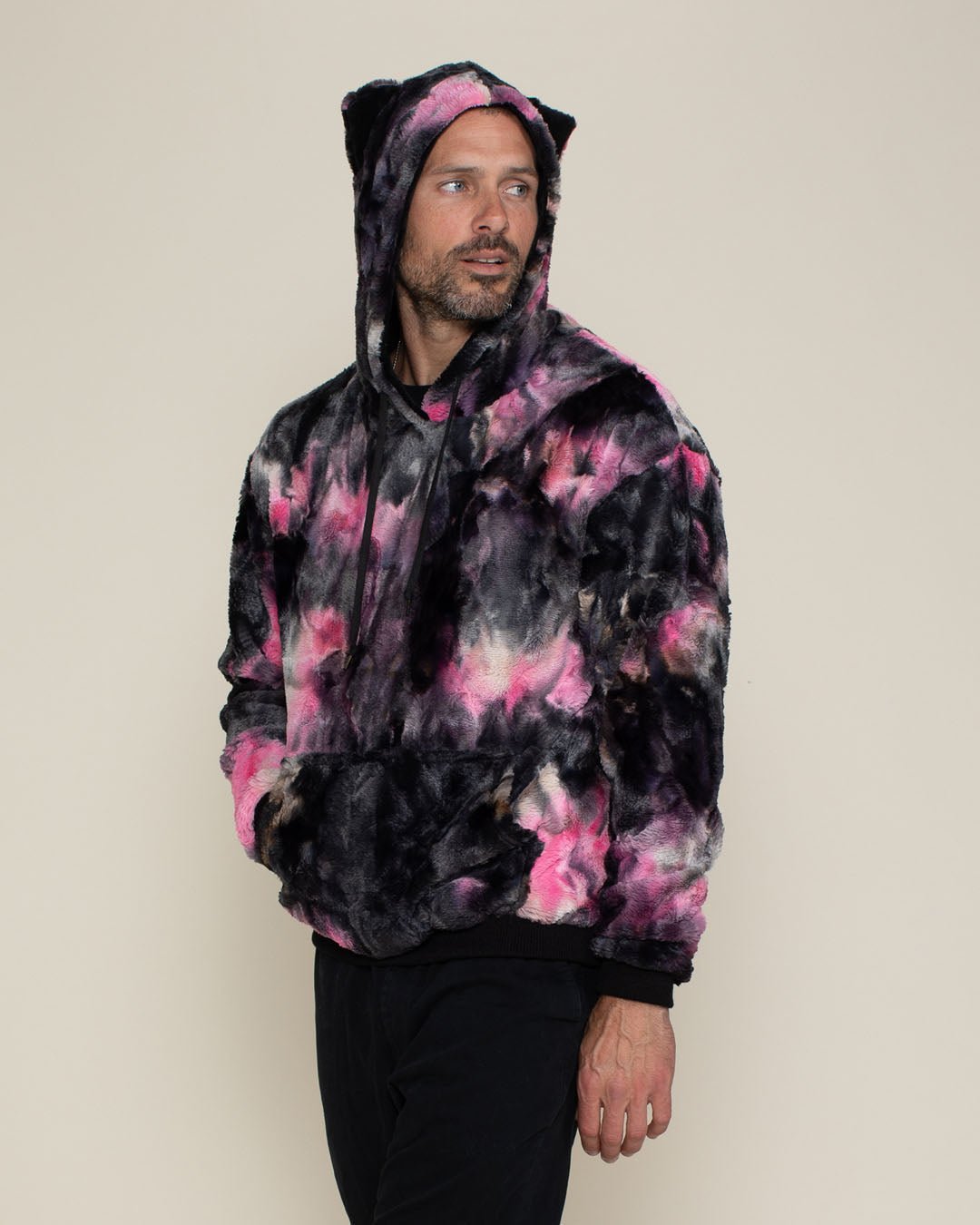 Classic Men's Fur Hoodie | Tie Dye Leopard