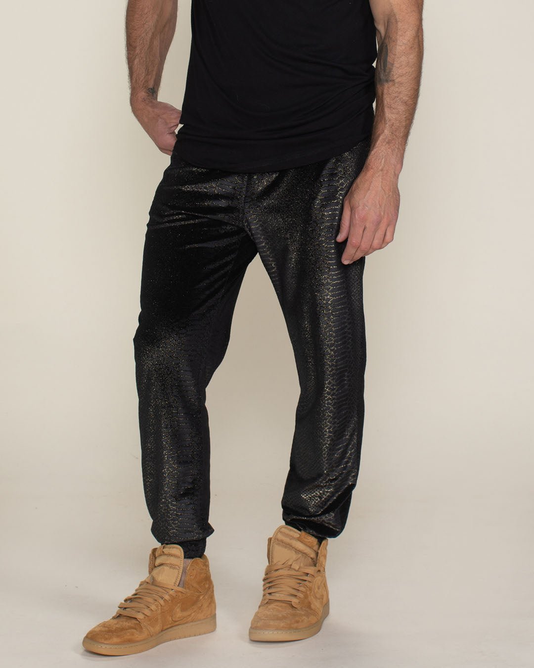 Black Snakeskin Velvet Jogger | Men's