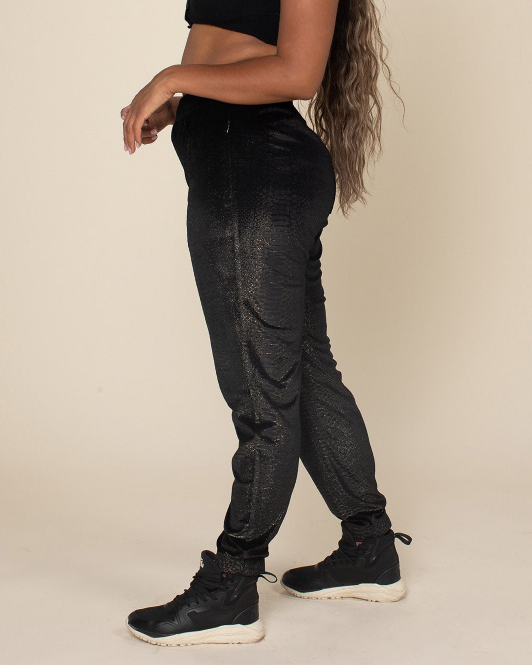 Womens black velvet joggers sale