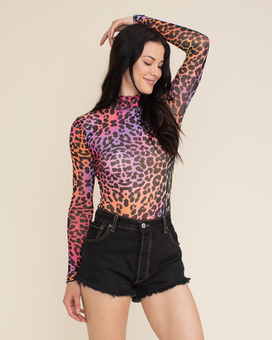 Women&#39;s Colorful Mesh Bodysuit | Sunset Leopard