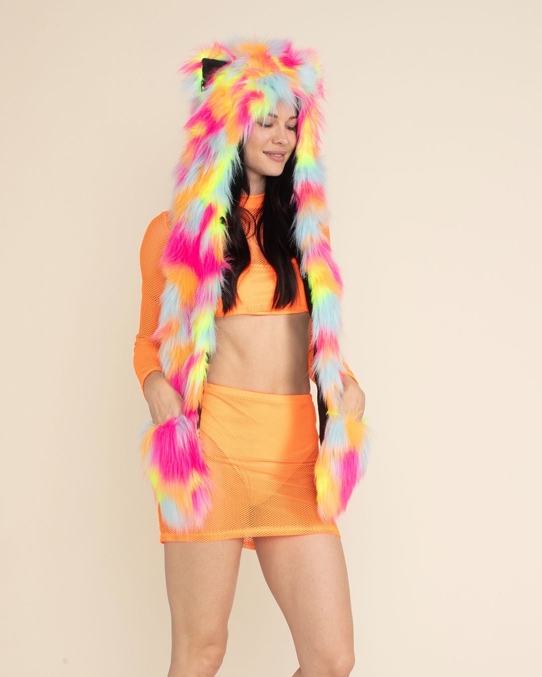 Neon Calico Kitty Collector Edition Faux Fur Hood | Women's