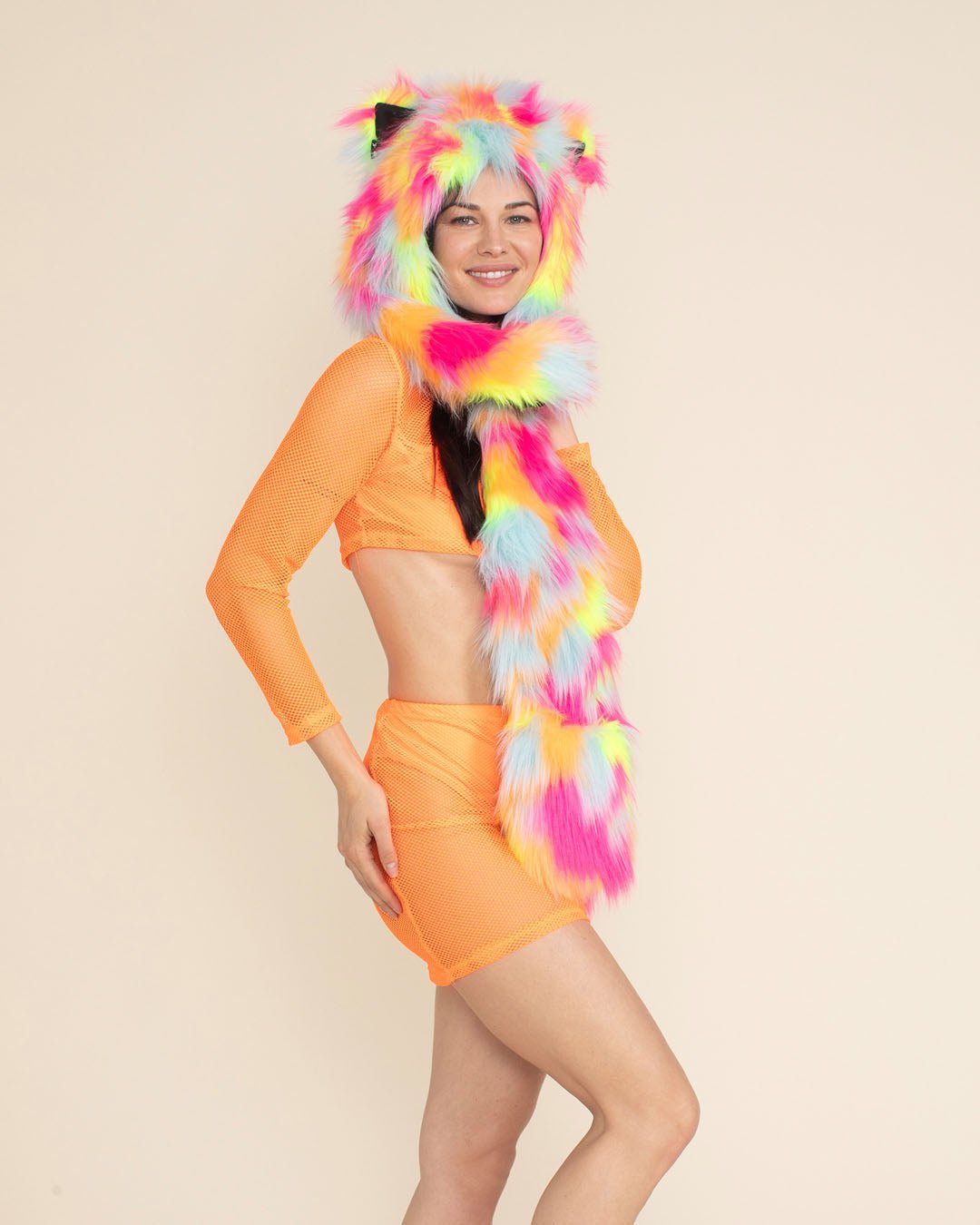 Neon Calico Kitty Collector Edition Faux Fur Hood | Women's