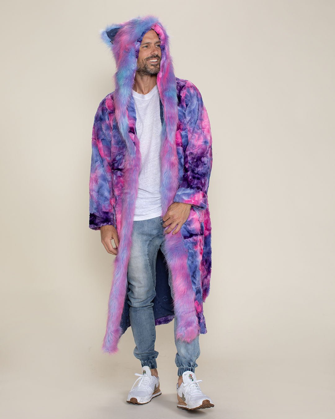 Classic Men's Long Faux Fur Coat | Cotton Candy Cat