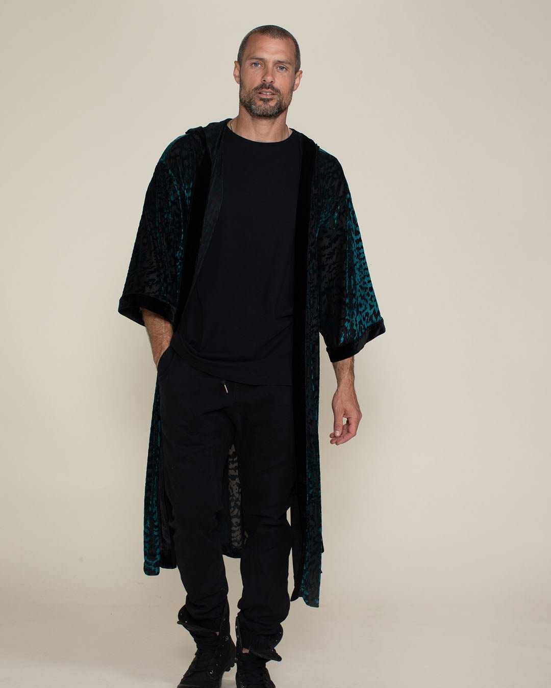 Men's Velvet Kimono | Emerald Green Tiger