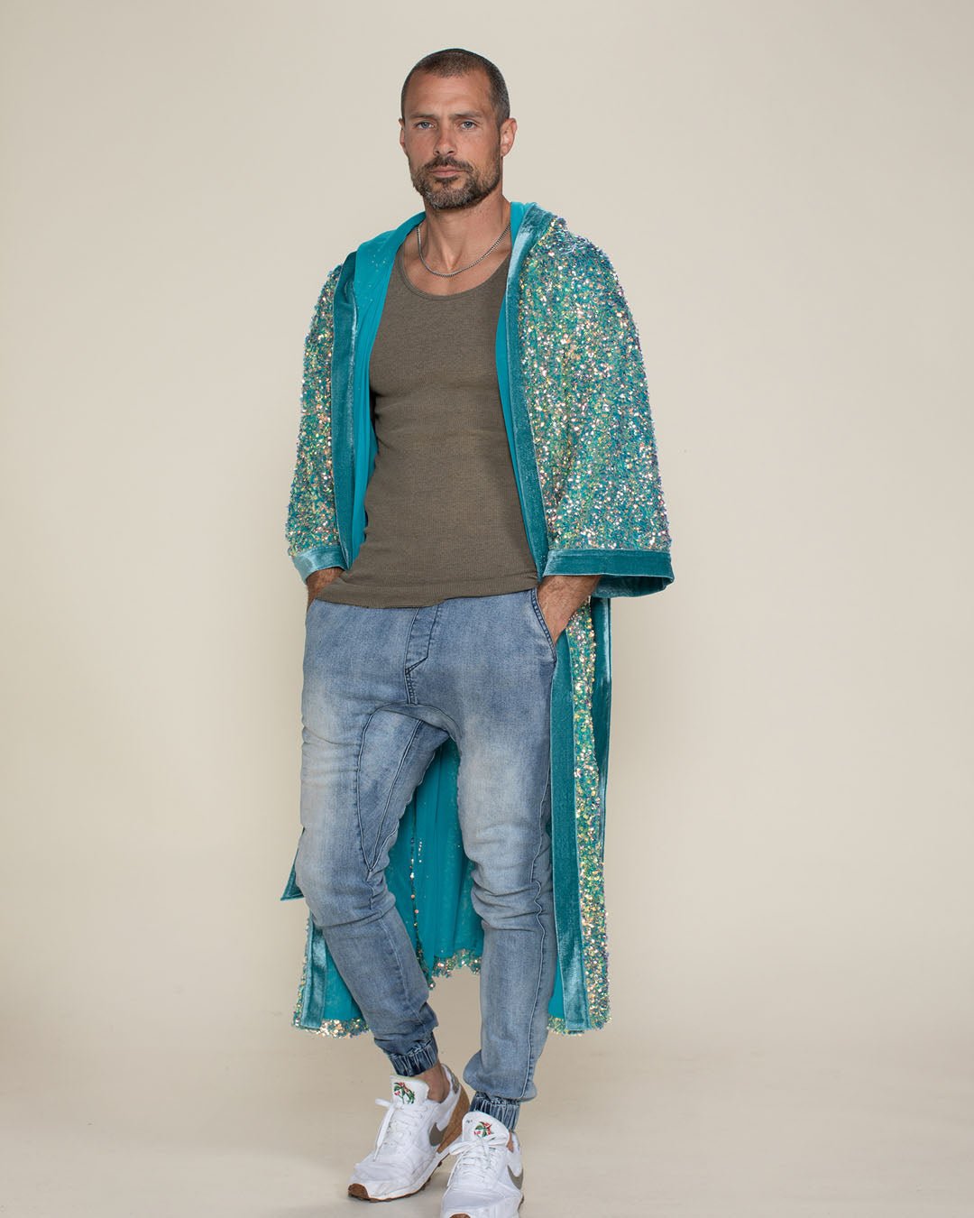 Firefly of the Sea Hooded Sequin Kimono | Men's