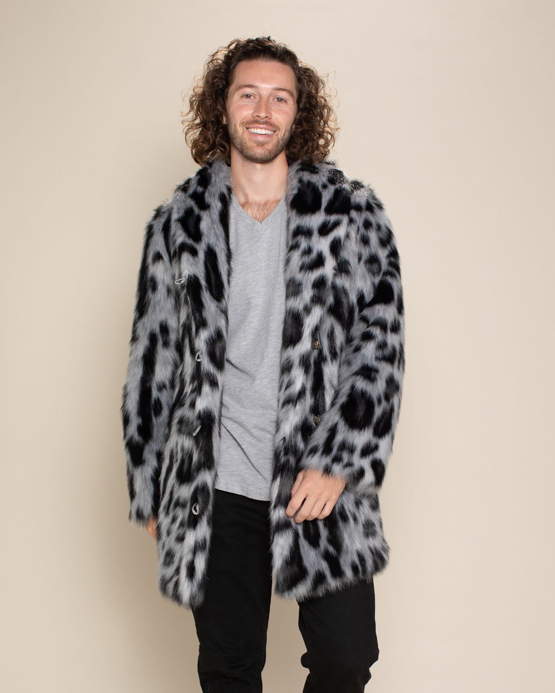 Men s Faux Fur Coat Himalayan Snow Leopard SpiritHoods