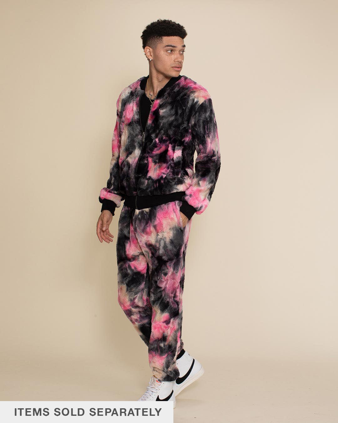 Men's Colorful Faux Fur Jacket | Ink Spotted Tie Dye Leopard