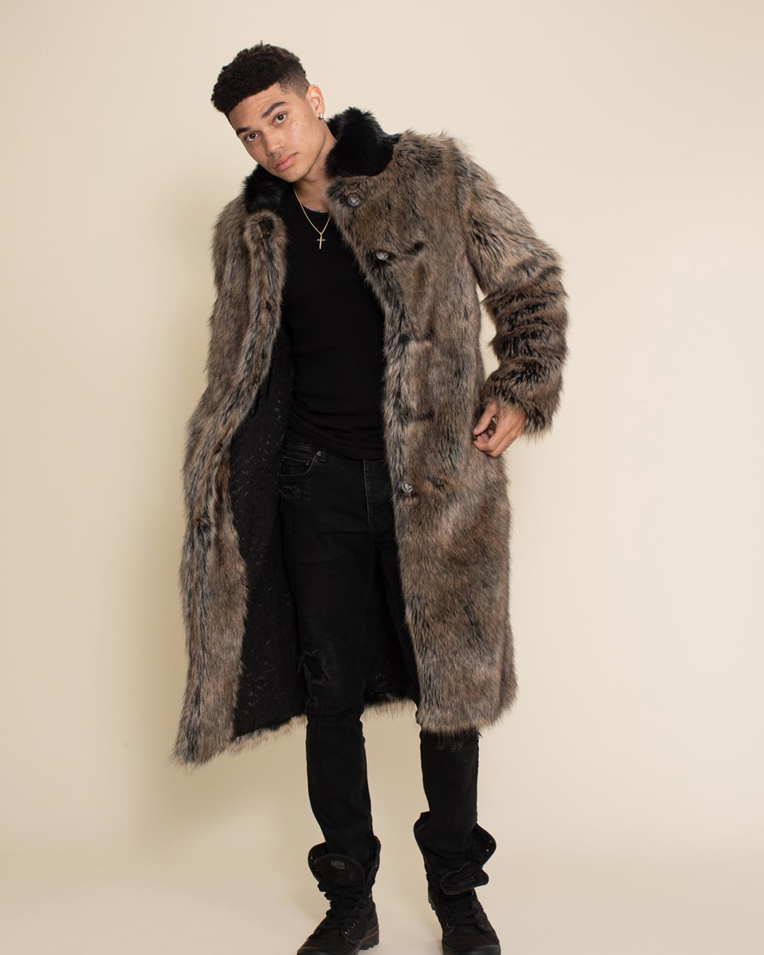 Men's Long Faux Fur Coat | Dire Wolf