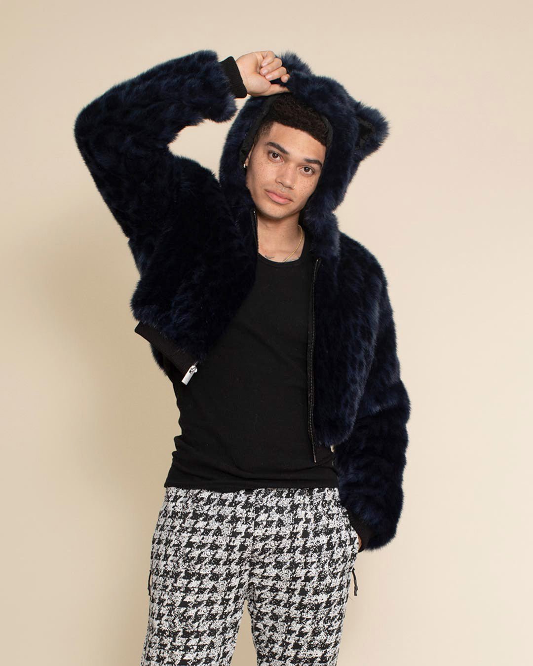 Indigo Leopard Classic Collector Edition Faux Fur Cropped Jacket | Men's