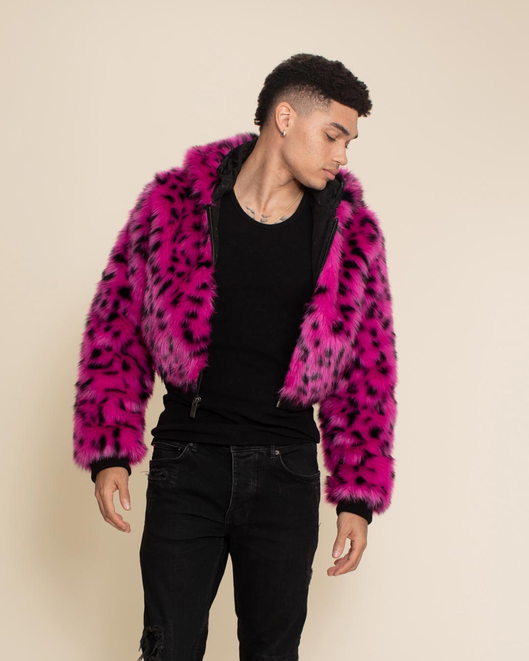 Pink Cheetah Classic Collector Edition Faux Fur Cropped Jacket | Men's