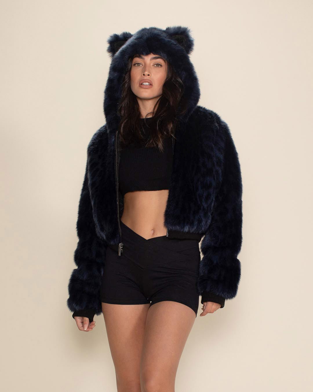 Indigo Leopard Classic Collector Edition Faux Fur Cropped Jacket | Women's