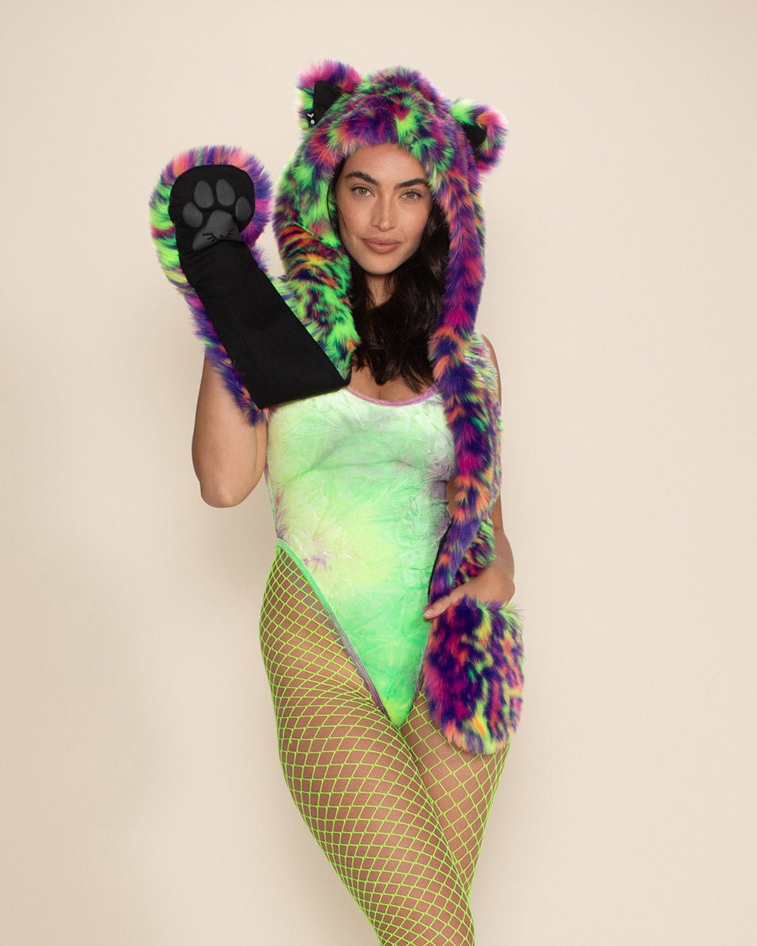 Neon Disco Kitty Collector Edition Faux Fur Hood | Women's