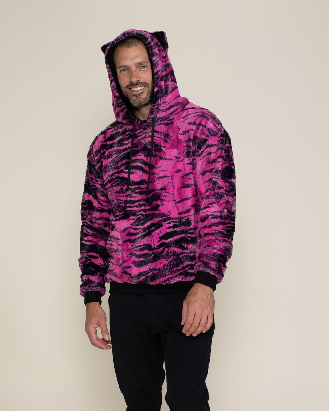 Classic Men&#39;s Fur Hoodie | Pink Raspberry Tiger