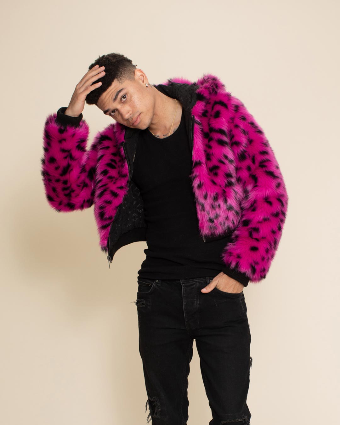 Pink Cheetah Classic Collector Edition Faux Fur Cropped Jacket | Men's