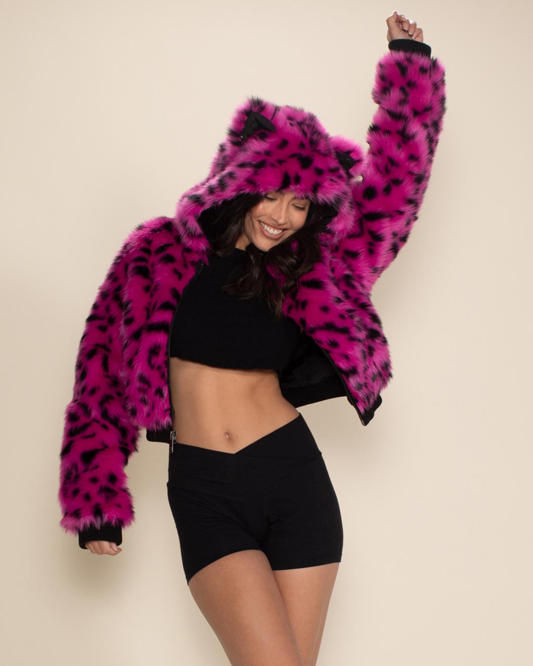 Pink Cheetah Classic Collector Edition Faux Fur Cropped Jacket | Women's