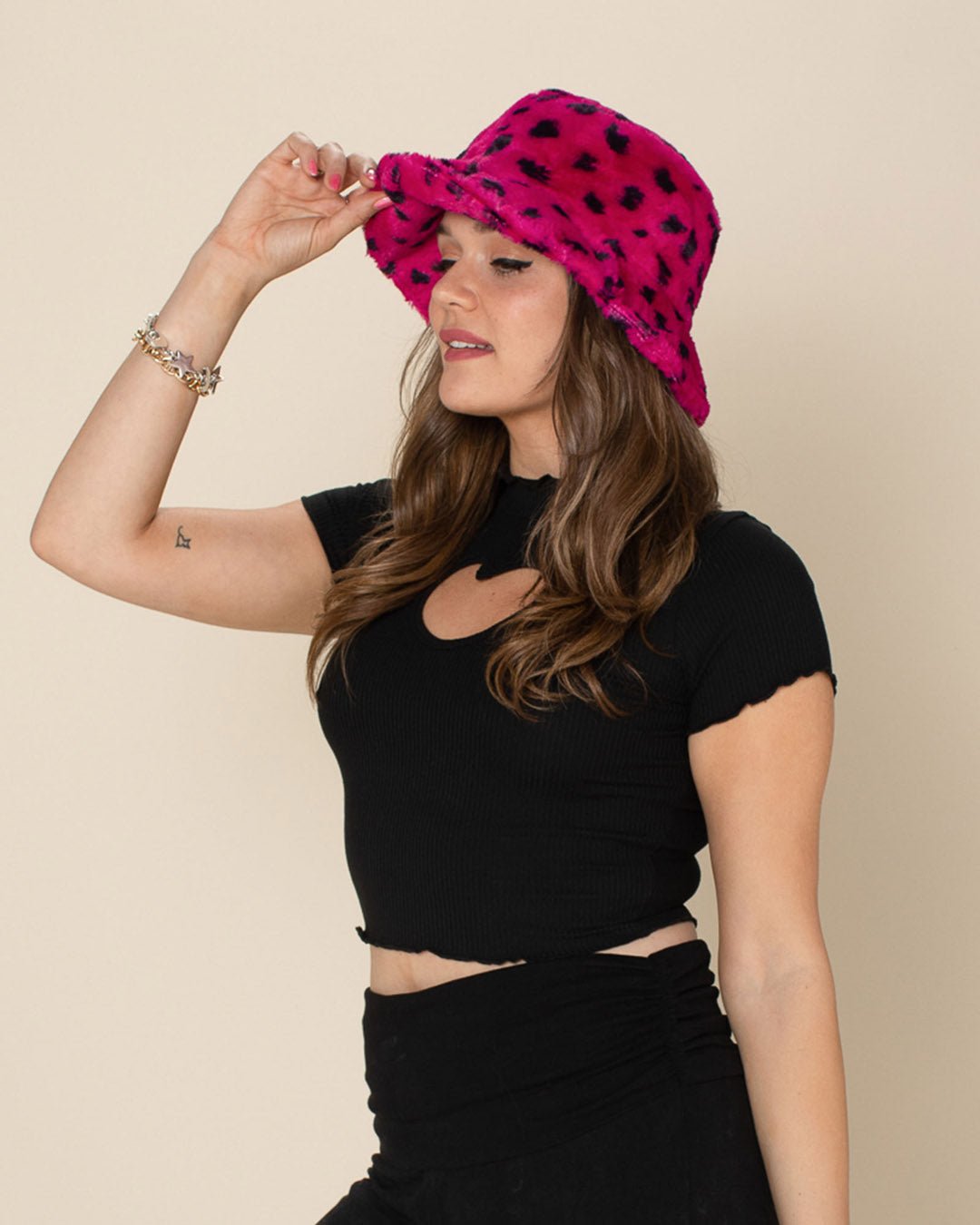 Women's Fur Bucket Hat | Pink Cheetah