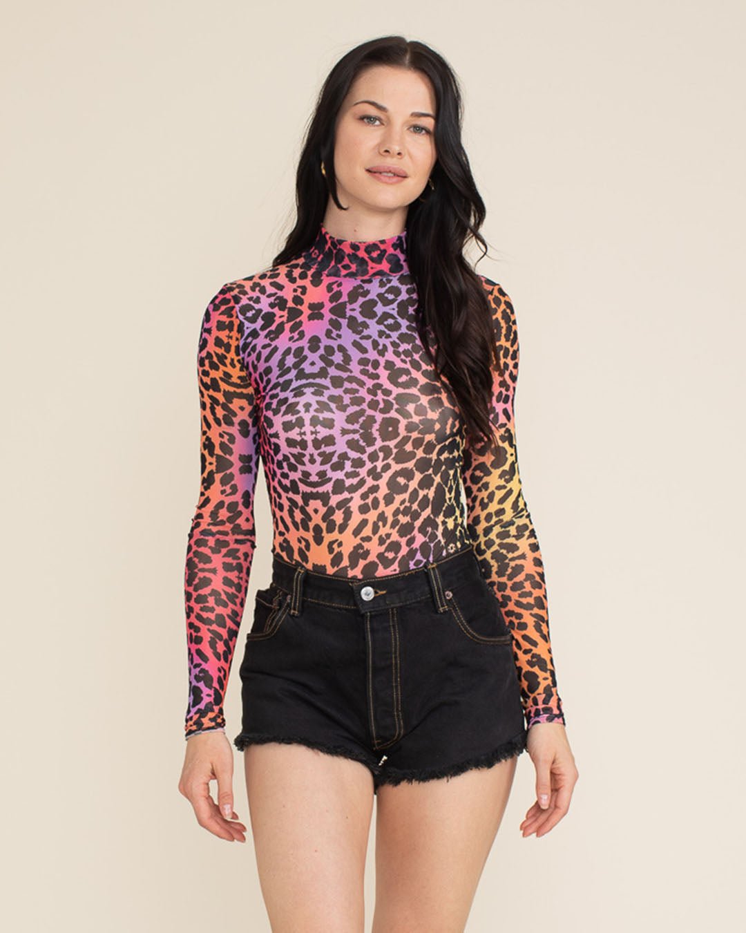 Women's Colorful Mesh Bodysuit | Sunset Leopard