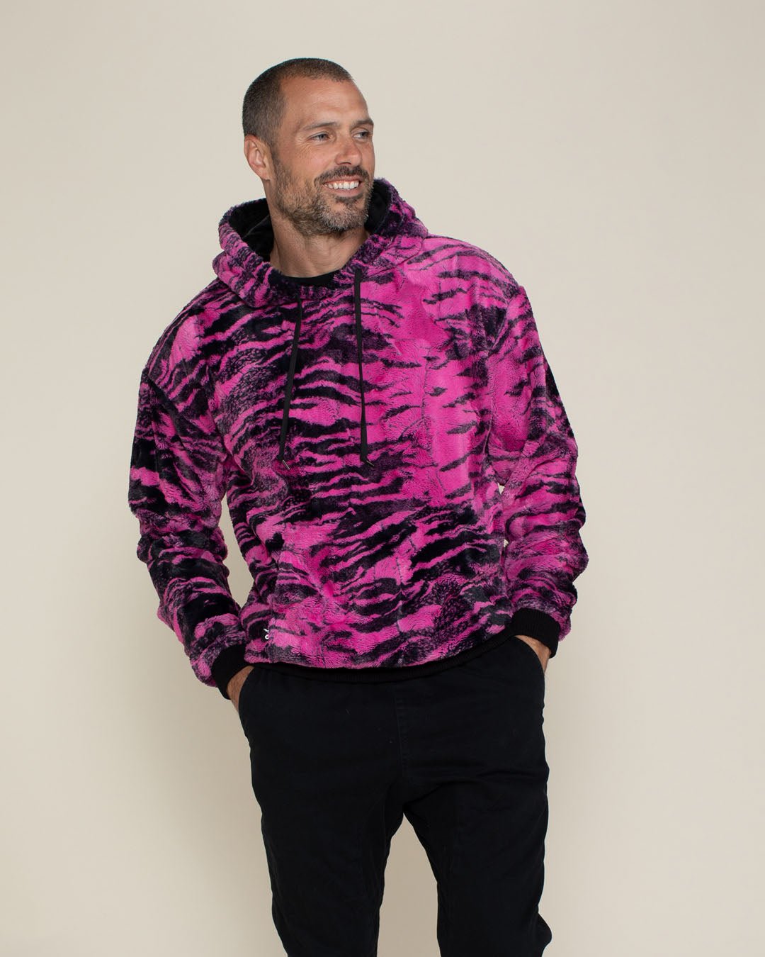 Classic Men's Fur Hoodie | Pink Raspberry Tiger