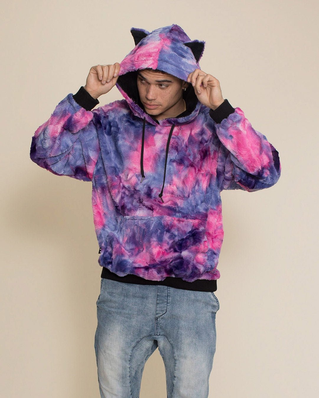 Classic Men's Fur Hoodie | Tie Dye Cotton Candy Cat