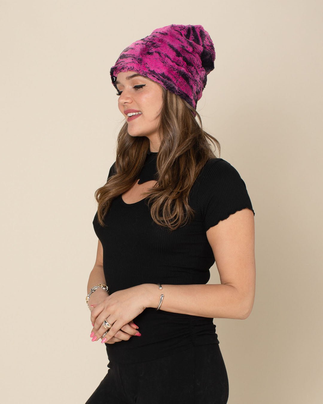 Raspberry Tiger Faux Fur Beanie | Women's