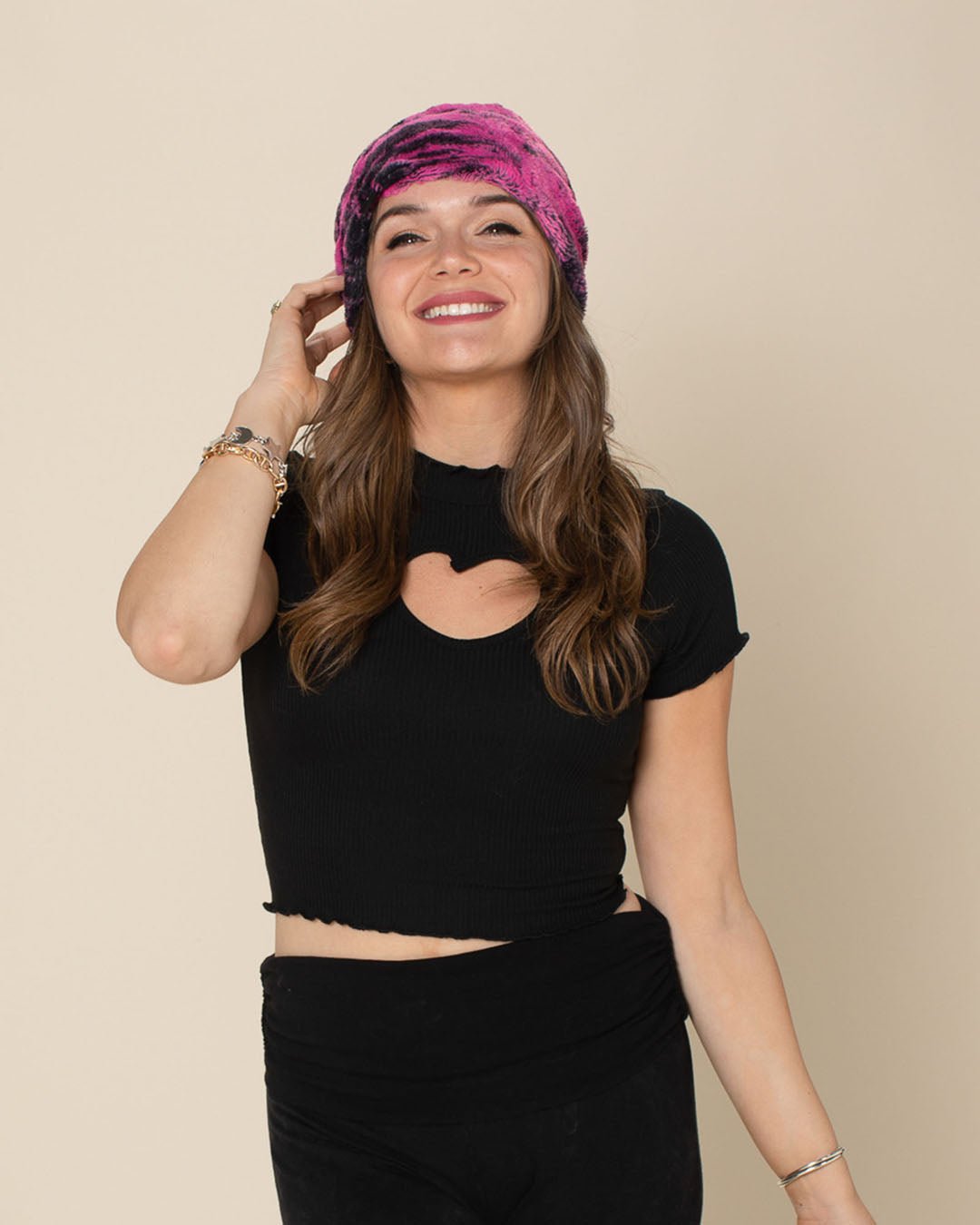 Raspberry Tiger Faux Fur Beanie | Women's