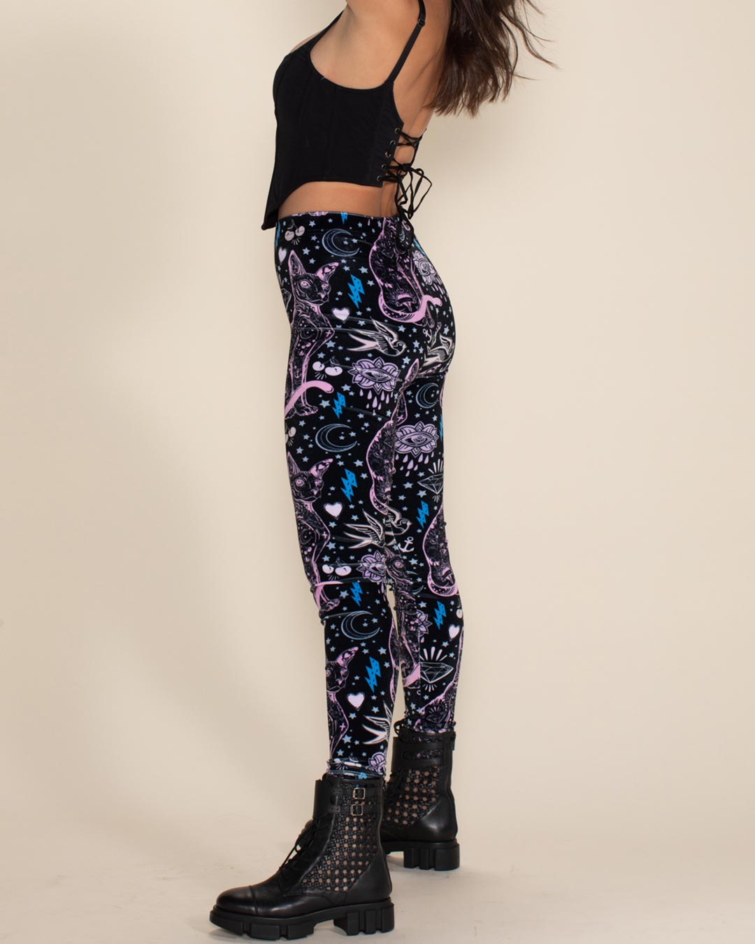 Women's Velvet Leggings | Black and Pink Sailor Kitty