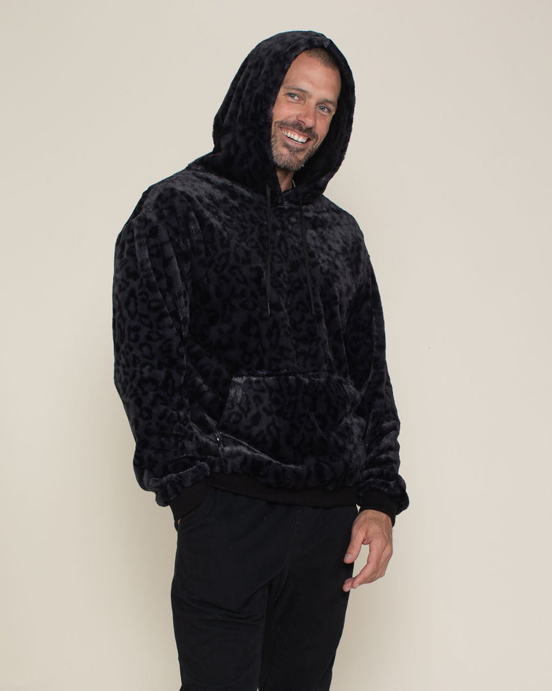 Men's Fur Hoodie | Slate Black Leopard