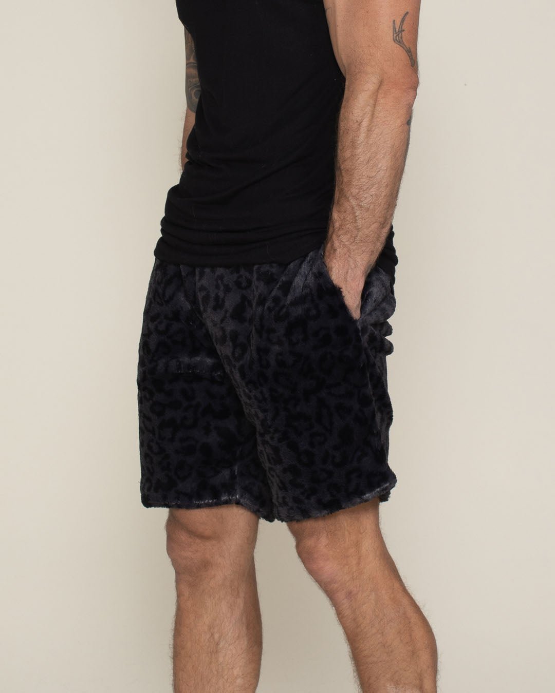 Slate Leopard Ultra Soft Faux Fur Sweat Shorts | Men's