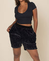 Slate Leopard Ultra Soft Faux Fur Sweat Shorts | Women's