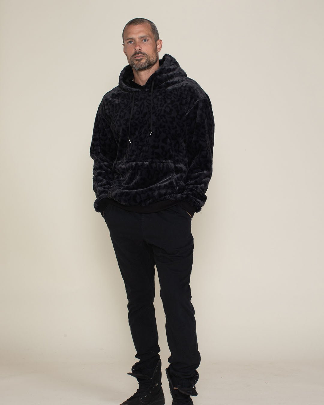 Men's Fur Hoodie | Slate Black Leopard