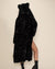 Back shot of Sequin Black Panther Style Robe with the Hood Up featuring feline ears