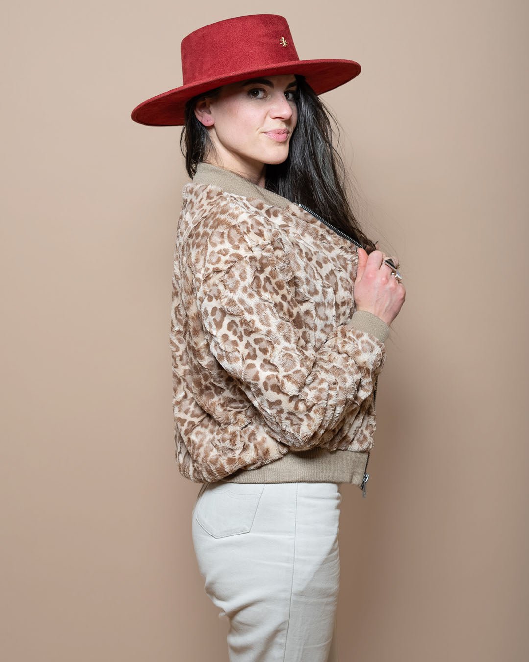 Women's Faux Fur Jacket | Tan Strawberry Leopard