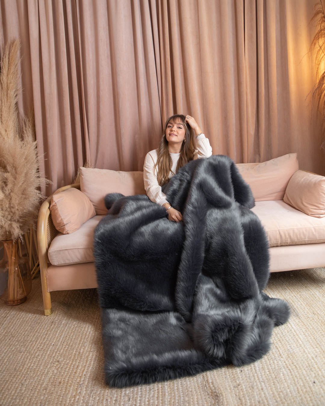 Moroccan Blue Wolf Collector Edition Faux Fur Throw