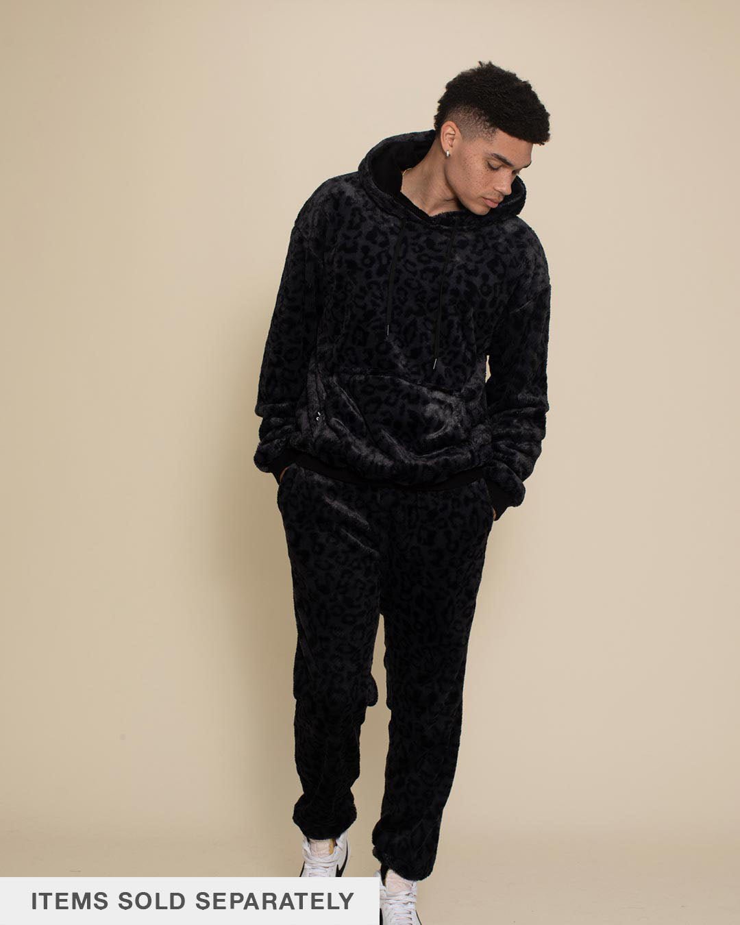 Men's Fur Hoodie | Slate Black Leopard