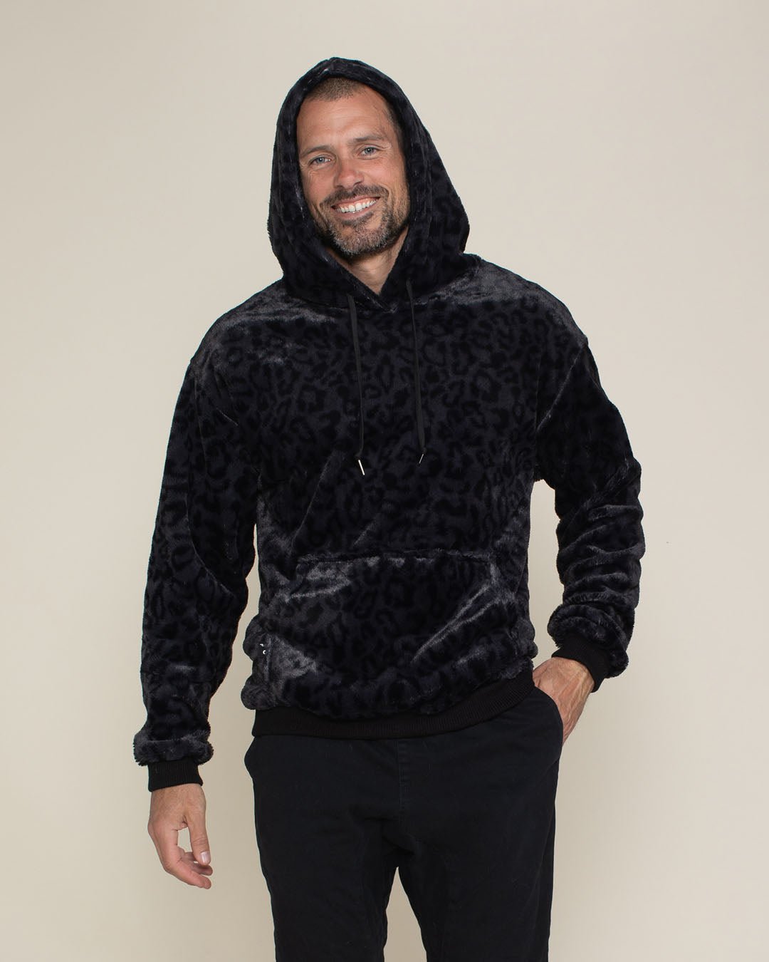 Men's Fur Hoodie | Slate Black Leopard