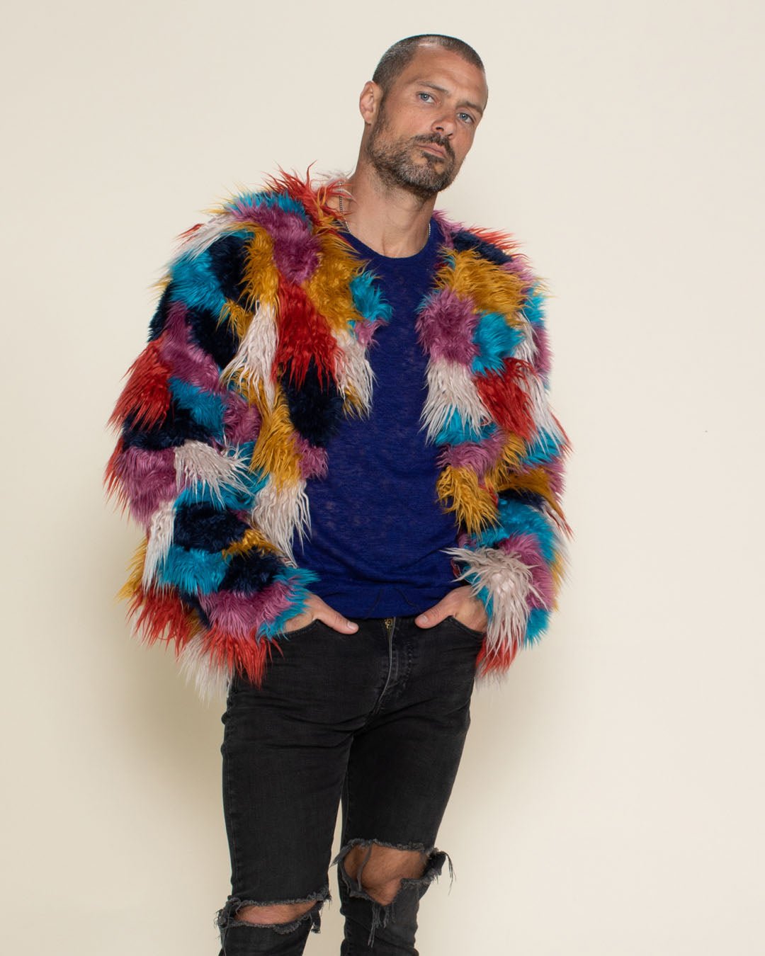 Men s Colorful Faux Fur Jacket Butterfly SpiritHoods