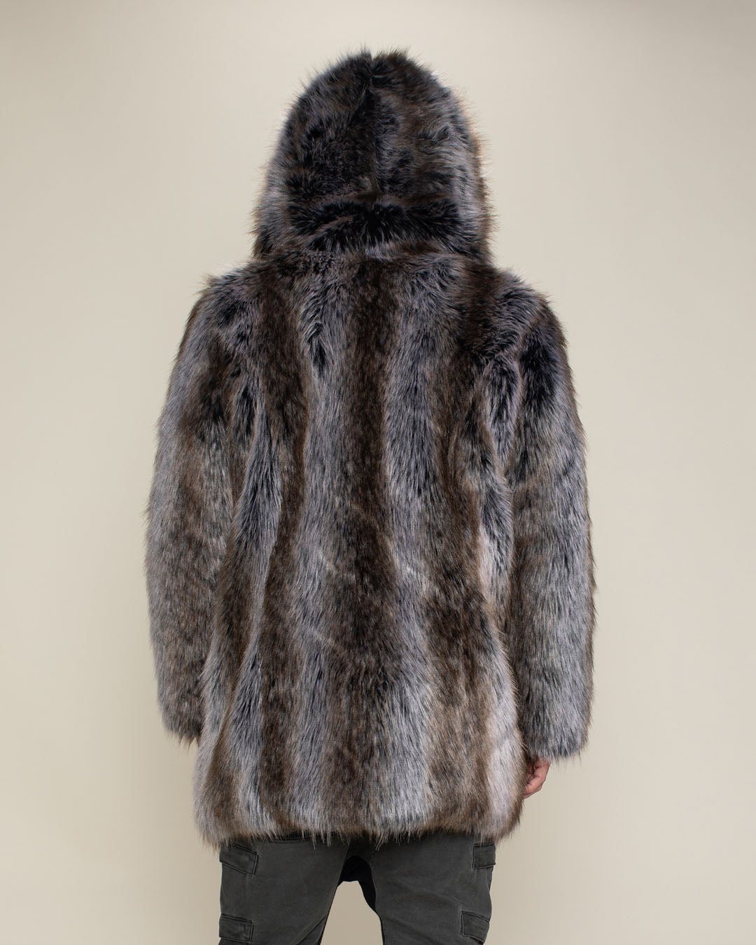 Gray Faux Fur Coat for Women Long Faux Fur Wool Coat Grey 