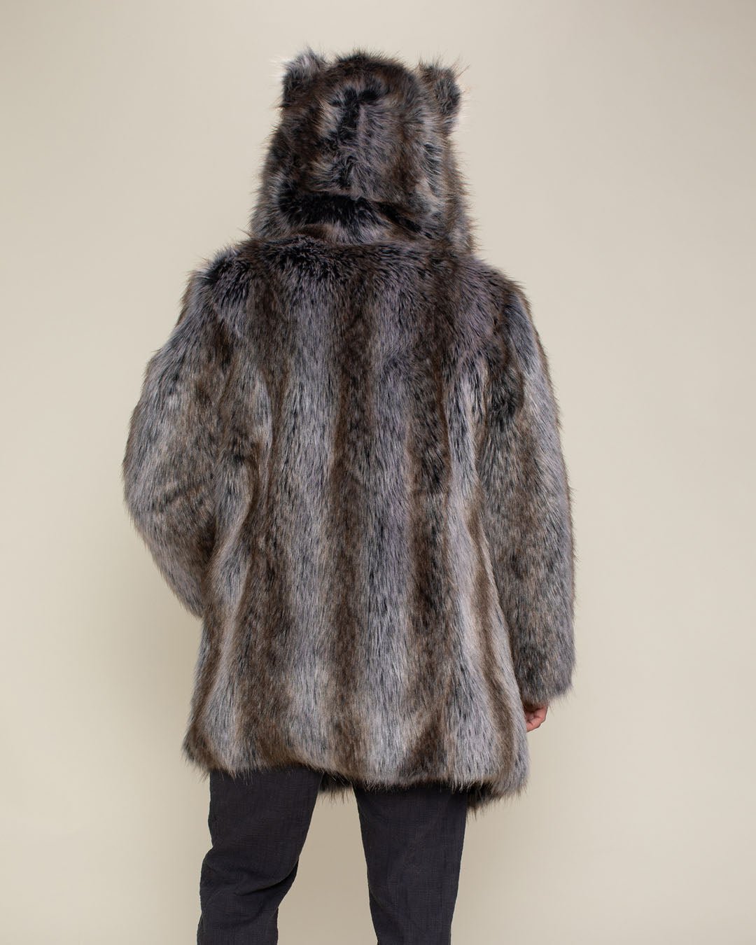 Men s Faux Fur Coat With Hood Ears Grey Wolf SpiritHoods