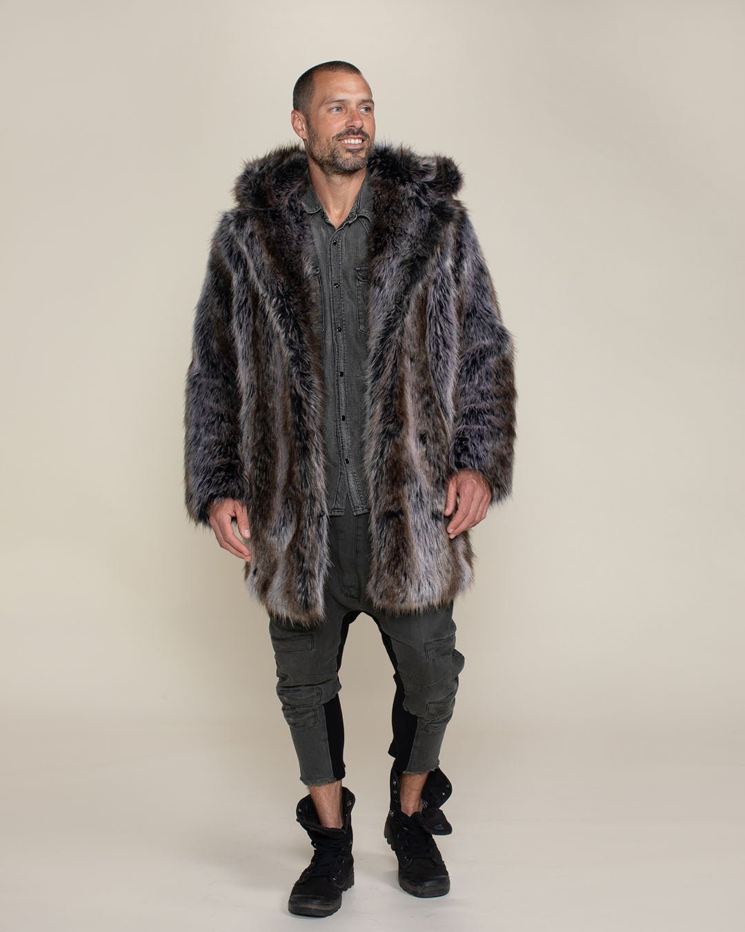 Fake fur coat grey best sale