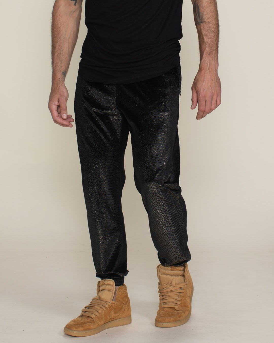 Black Snakeskin Velvet Jogger | Men's