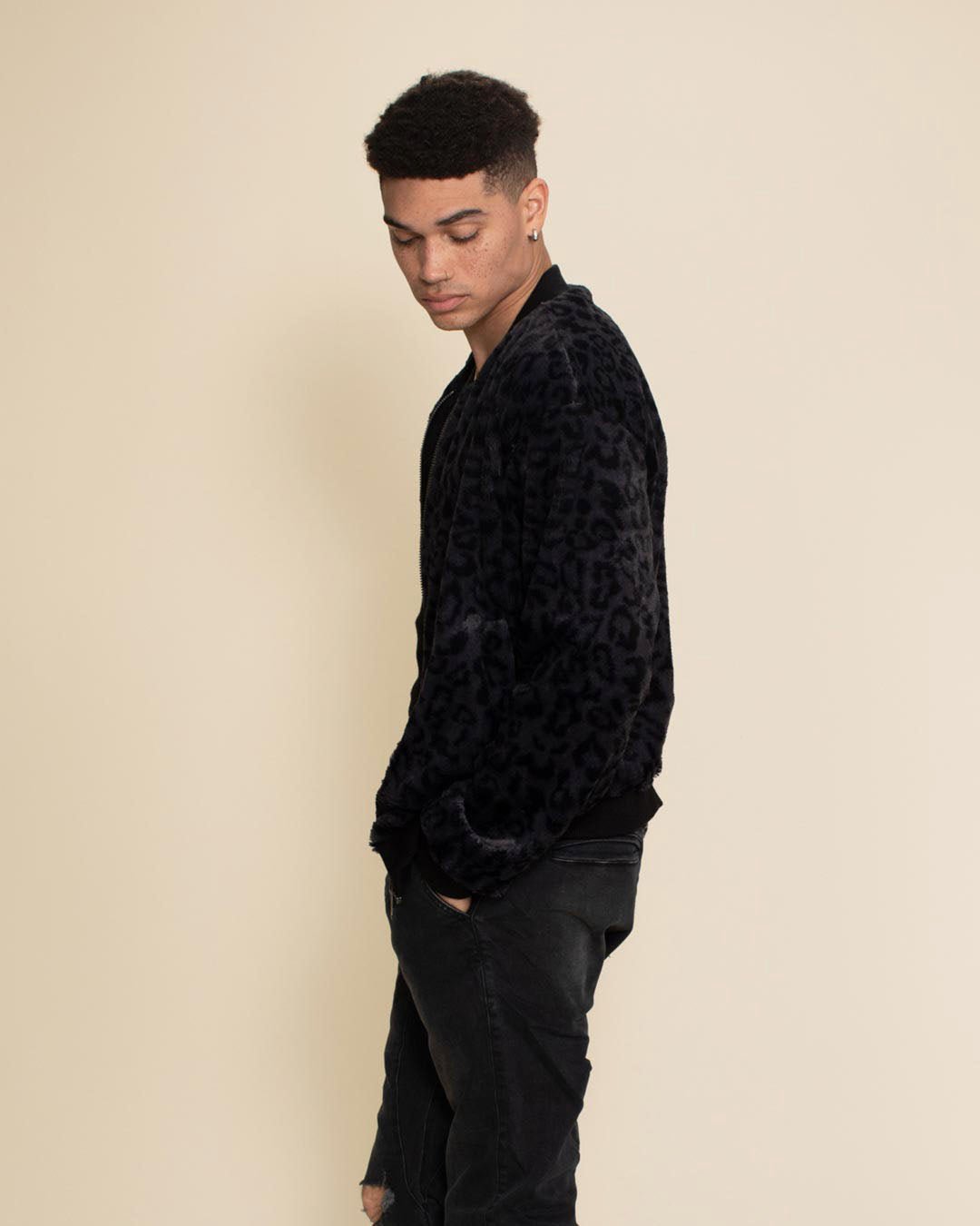 Slate Leopard ULTRA SOFT Faux Fur Bomber Jacket | Men's